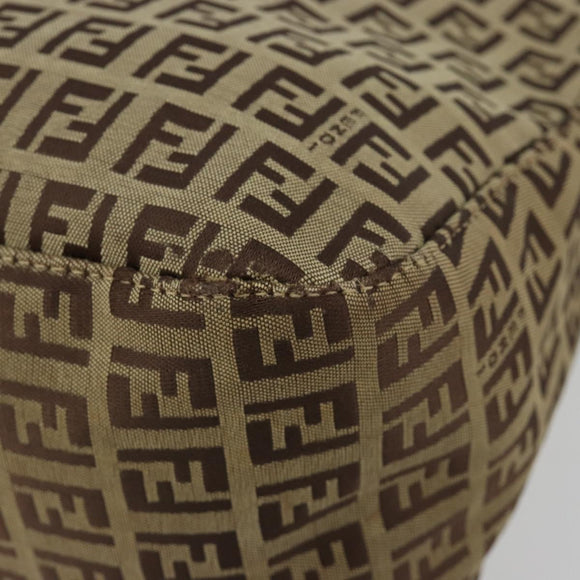 FENDI Zucchino Canvas Mamma Baguette Schultertasche Beige Silber Auth 181899A