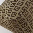 FENDI Zucchino Canvas Mamma Baguette Schultertasche Beige Silber Auth 181899A-16