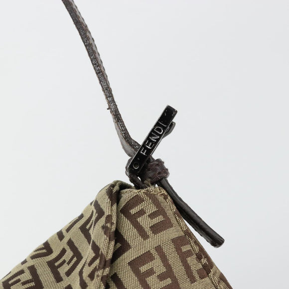 FENDI Zucchino Canvas Mamma Baguette Schultertasche Beige Silber Auth 181899A