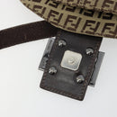 FENDI Zucchino Canvas Mamma Baguette Schultertasche Beige Silber Auth 181899A-10