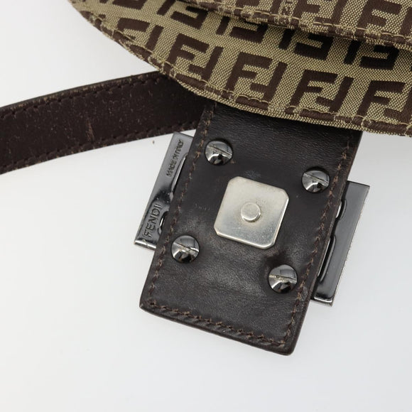FENDI Zucchino Canvas Mamma Baguette Schultertasche Beige Silber Auth 181899A