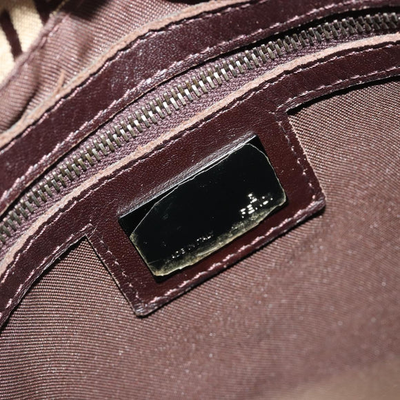 FENDI Zucchino Canvas Mamma Baguette Schultertasche Beige Silber Auth 181899A