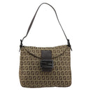 FENDI Zucchino Canvas Mamma Baguette Schultertasche Beige Silber Auth 181899A-13