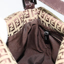 FENDI Zucchino Canvas Mamma Baguette Schultertasche Beige Silber Auth 181899A-21