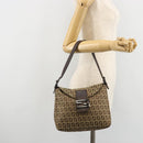 FENDI Zucchino Canvas Mamma Baguette Schultertasche Beige Silber Auth 181899A-24