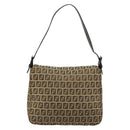 FENDI Zucchino Canvas Mamma Baguette Schultertasche Beige Silber Auth 181899A-2