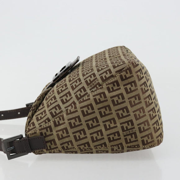 FENDI Zucchino Canvas Mamma Baguette Schultertasche Beige Silber Auth 181899A