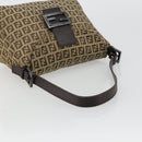 FENDI Zucchino Canvas Mamma Baguette Schultertasche Beige Silber Auth 181899A-7