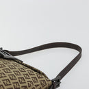FENDI Zucchino Canvas Mamma Baguette Schultertasche Beige Silber Auth 181899A-8