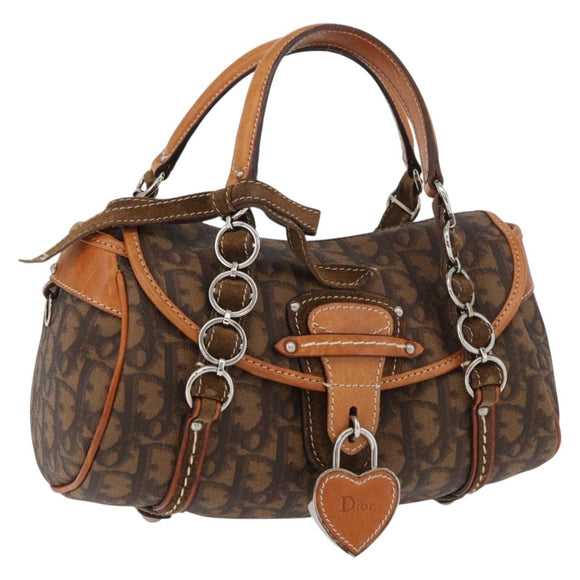 Christian Dior Trotter Canvas Romantic Hand Bag PVC Brown Silver Auth 181900V