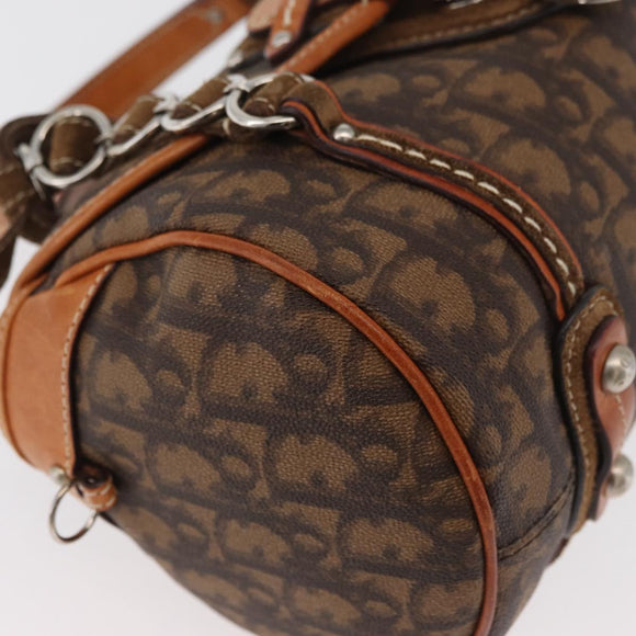Christian Dior Trotter Canvas Romantic Hand Bag PVC Brown Silver Auth 181900V