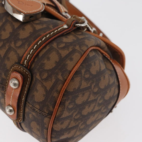 Christian Dior Trotter Canvas Romantic Hand Bag PVC Brown Silver Auth 181900V