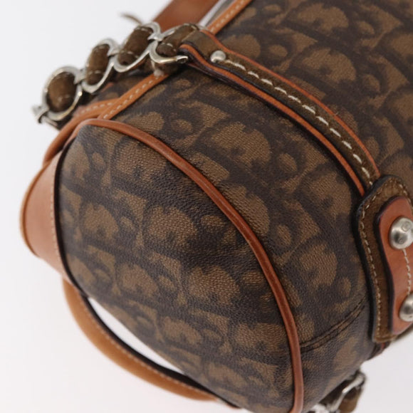 Christian Dior Trotter Canvas Romantic Hand Bag PVC Brown Silver Auth 181900V