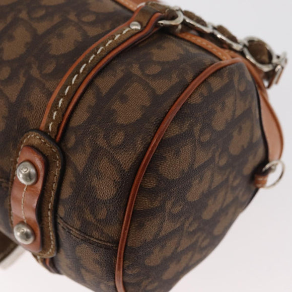 Christian Dior Trotter Canvas Romantic Hand Bag PVC Brown Silver Auth 181900V