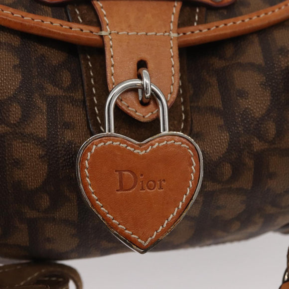 Christian Dior Trotter Canvas Romantic Hand Bag PVC Brown Silver Auth 181900V