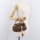 Christian Dior Trotter Canvas Romantic Hand Bag PVC Brown Silver Auth 181900V-24