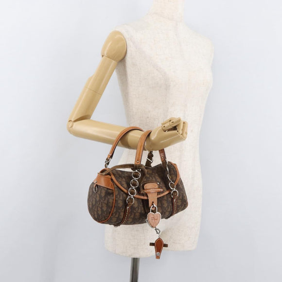 Christian Dior Trotter Canvas Romantic Hand Bag PVC Brown Silver Auth 181900V