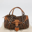 Christian Dior Trotter Canvas Romantic Hand Bag PVC Brown Silver Auth 181900V-25