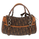 Christian Dior Trotter Canvas Romantic Hand Bag PVC Brown Silver Auth 181900V-3