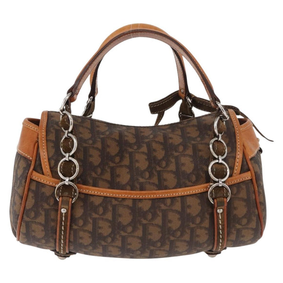 Christian Dior Trotter Canvas Romantic Hand Bag PVC Brown Silver Auth 181900V