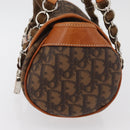 Christian Dior Trotter Canvas Romantic Hand Bag PVC Brown Silver Auth 181900V-4