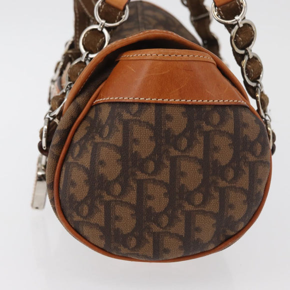 Christian Dior Trotter Canvas Romantic Hand Bag PVC Brown Silver Auth 181900V