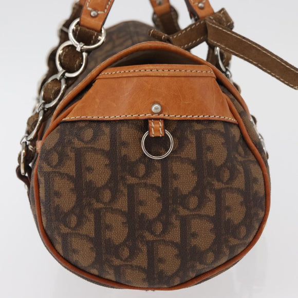 Christian Dior Trotter Canvas Romantic Hand Bag PVC Brown Silver Auth 181900V