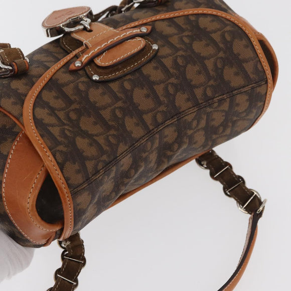 Christian Dior Trotter Canvas Romantic Hand Bag PVC Brown Silver Auth 181900V