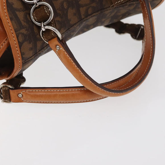 Christian Dior Trotter Canvas Romantic Hand Bag PVC Brown Silver Auth 181900V