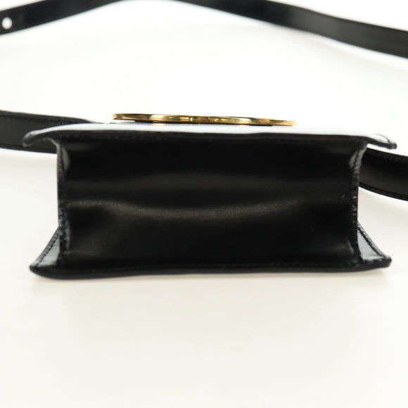 CELINE Circle Shoulder Bag Leather Black Gold Auth 181901SM