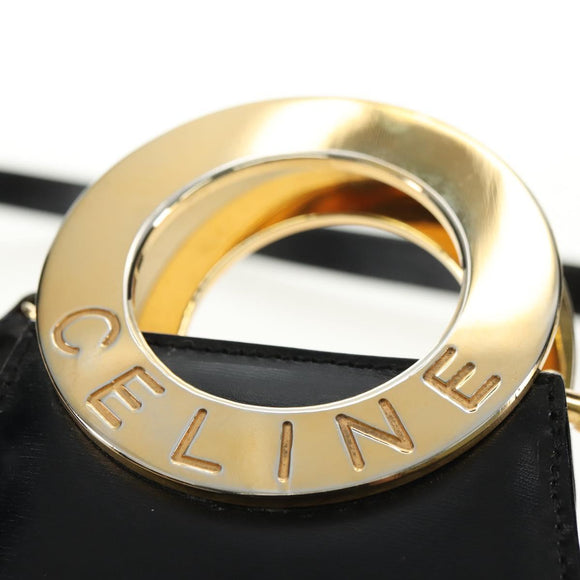 CELINE Circle Shoulder Bag Leather Black Gold Auth 181901SM