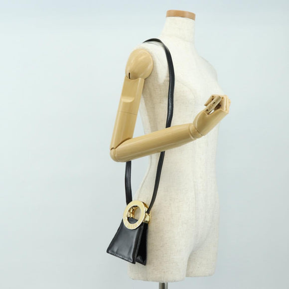 CELINE Circle Shoulder Bag Leather Black Gold Auth 181901SM
