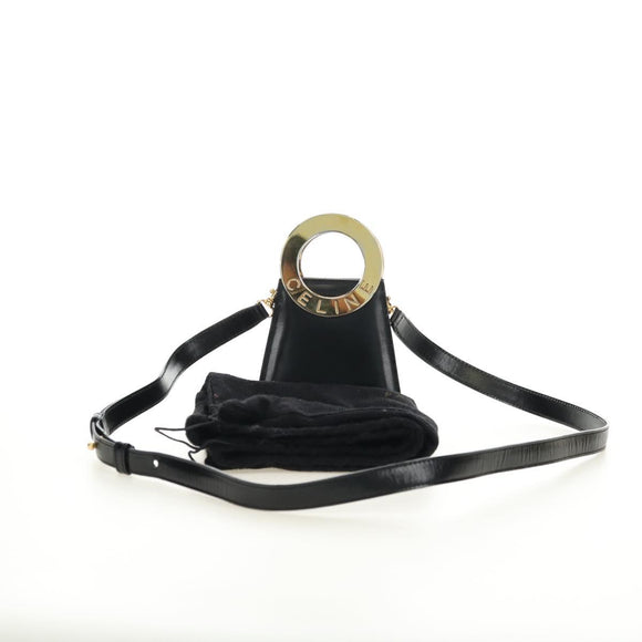 CELINE Circle Shoulder Bag Leather Black Gold Auth 181901SM