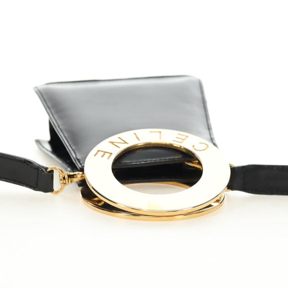 CELINE Circle Shoulder Bag Leather Black Gold Auth 181901SM