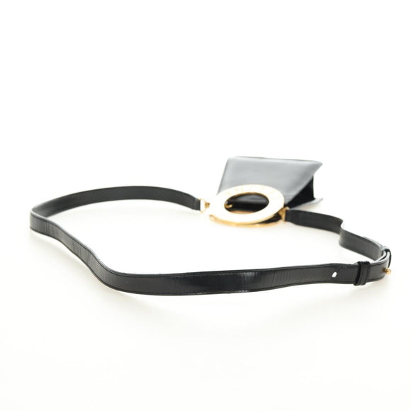 CELINE Circle Shoulder Bag Leather Black Gold Auth 181901SM
