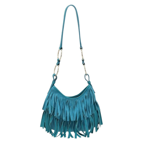 SAINT LAURENT Rib Gauche Bag Suede Turquoise Blue 138963 002214 Auth 181902A