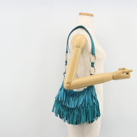 SAINT LAURENT Rib Gauche Bag Suede Turquoise Blue 138963 002214 Auth 181902A
