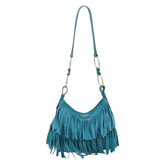 SAINT LAURENT Rib Gauche Bag Suede Turquoise Blue 138963 002214 Auth 181902A