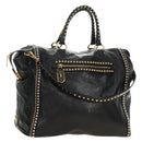 PRADA Tote Bag Leather 2way Black Gold Silver Auth 181906SM-1
