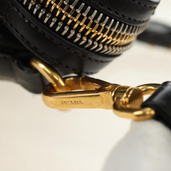 PRADA Tote Bag Leather 2way Black Gold Silver Auth 181906SM