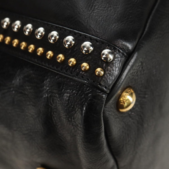 PRADA Tote Bag Leather 2way Black Gold Silver Auth 181906SM