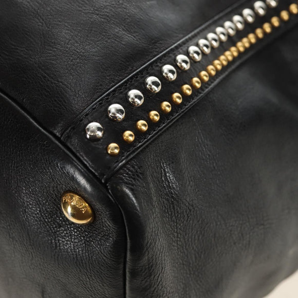 PRADA Tote Bag Leather 2way Black Gold Silver Auth 181906SM