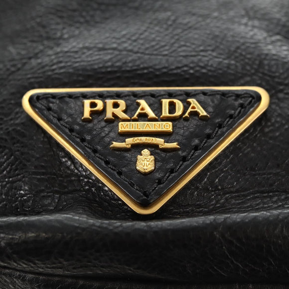PRADA Tote Bag Leather 2way Black Gold Silver Auth 181906SM