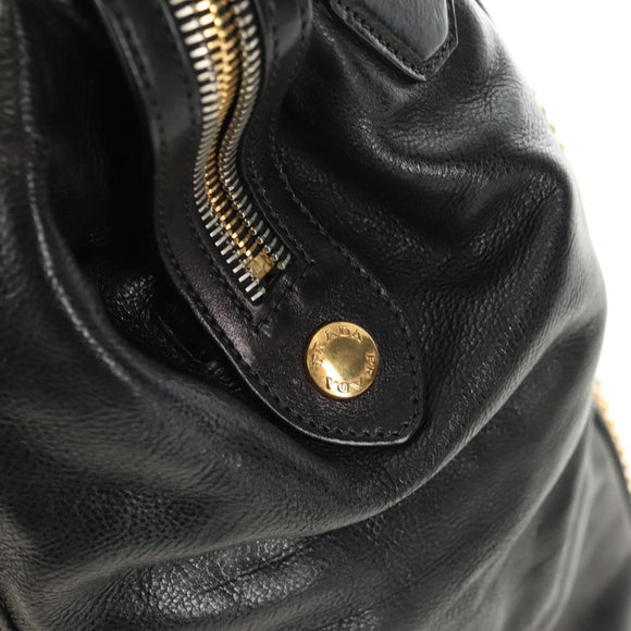 PRADA Tote Bag Leather 2way Black Gold Silver Auth 181906SM