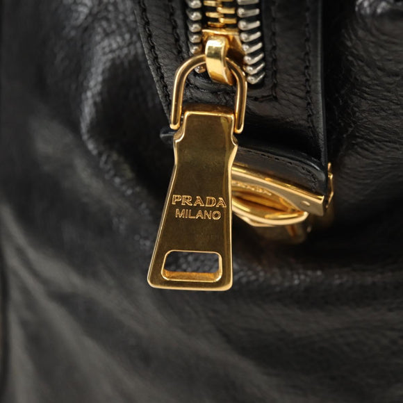 PRADA Tote Bag Leather 2way Black Gold Silver Auth 181906SM