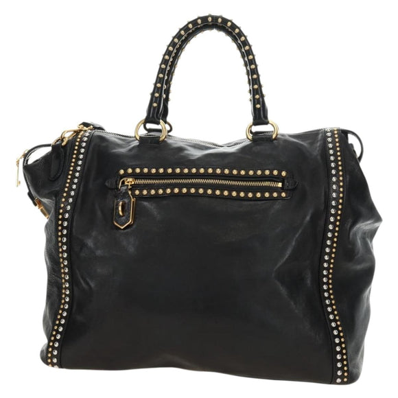 PRADA Tote Bag Leather 2way Black Gold Silver Auth 181906SM