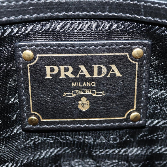 PRADA Tote Bag Leather 2way Black Gold Silver Auth 181906SM