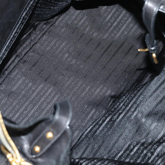 PRADA Tote Bag Leather 2way Black Gold Silver Auth 181906SM