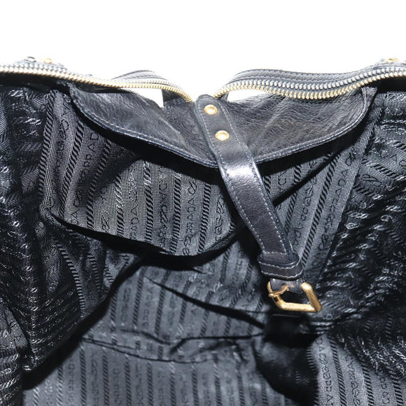 PRADA Tote Bag Leather 2way Black Gold Silver Auth 181906SM