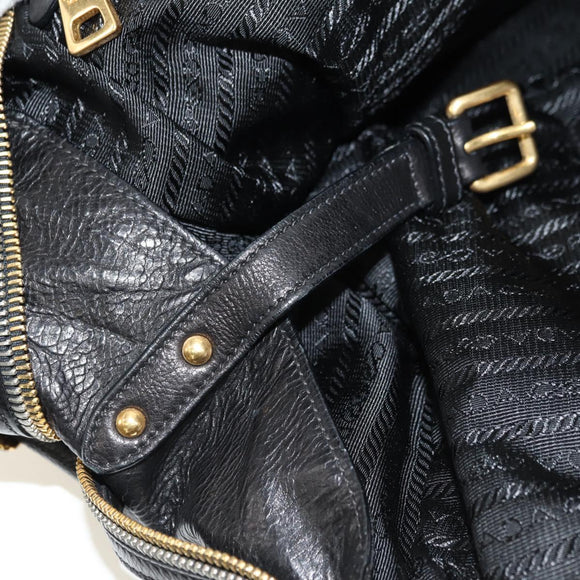 PRADA Tote Bag Leather 2way Black Gold Silver Auth 181906SM